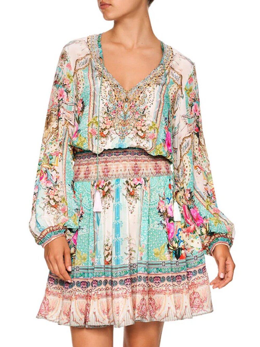 Camilla Call It Dreaming Shirred Relaxed Short Dress Size XS